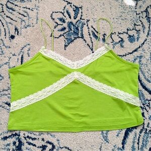 Lime Green Contrast Lace Trim Stretch Cami Top